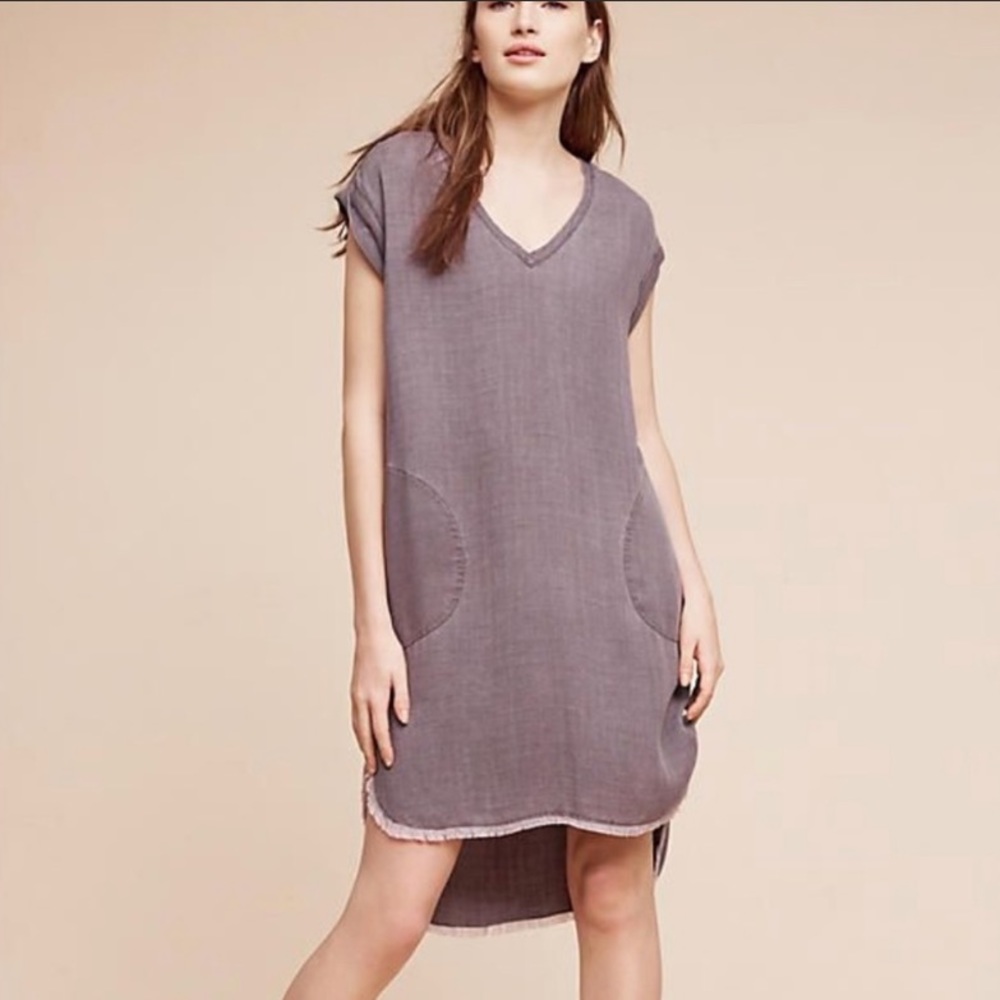 Anthropologie Cloth & Stone Grey Raw Edge Dress Size Medium